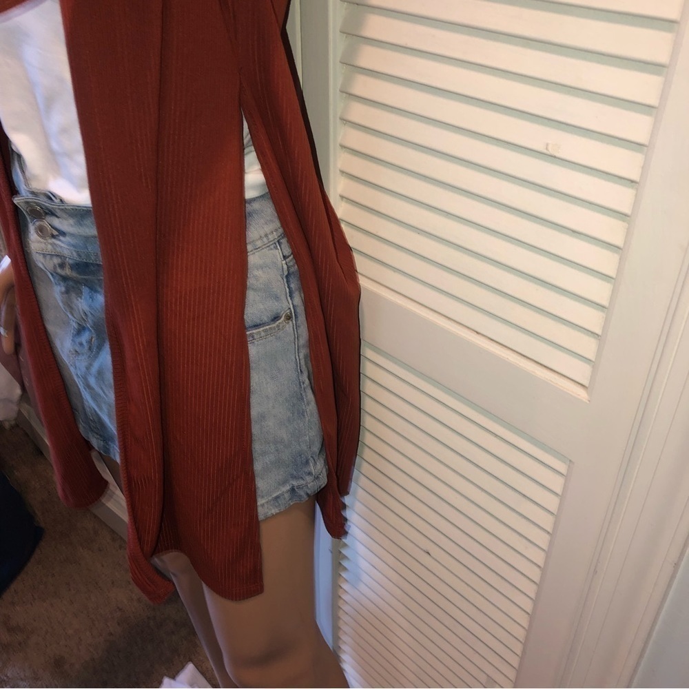 Splash Ribbed Long Duster rusty brown color Small - Picture 6 of 9